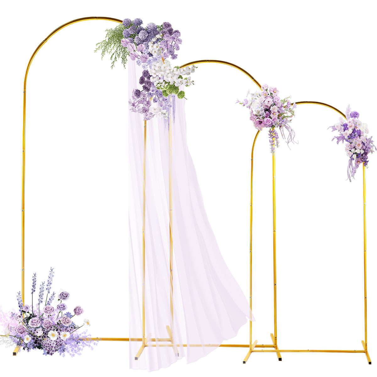 Wedding Balloon Arch - 3Pack Golden Metal Arch Kits, Adjustable
