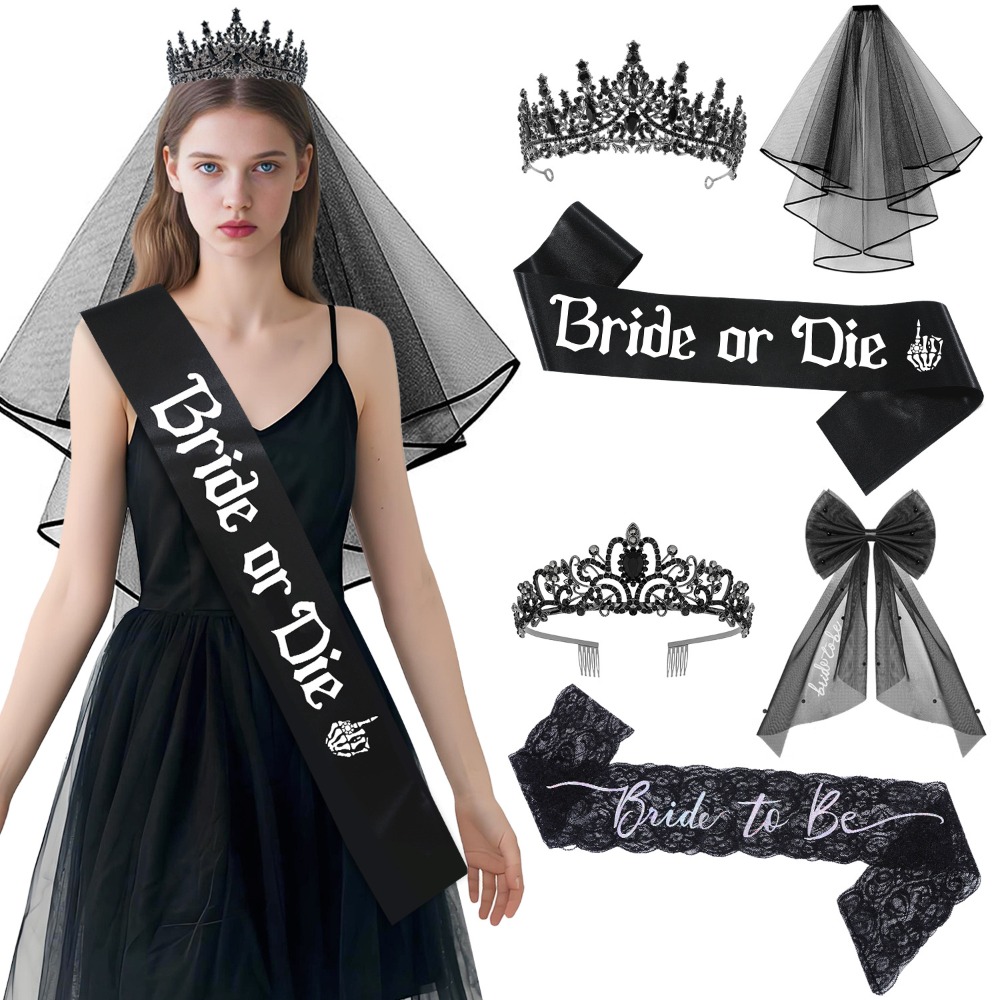 3pcs Gothic Black Bachelorette - огляд і ціна Bride Tribe Sash