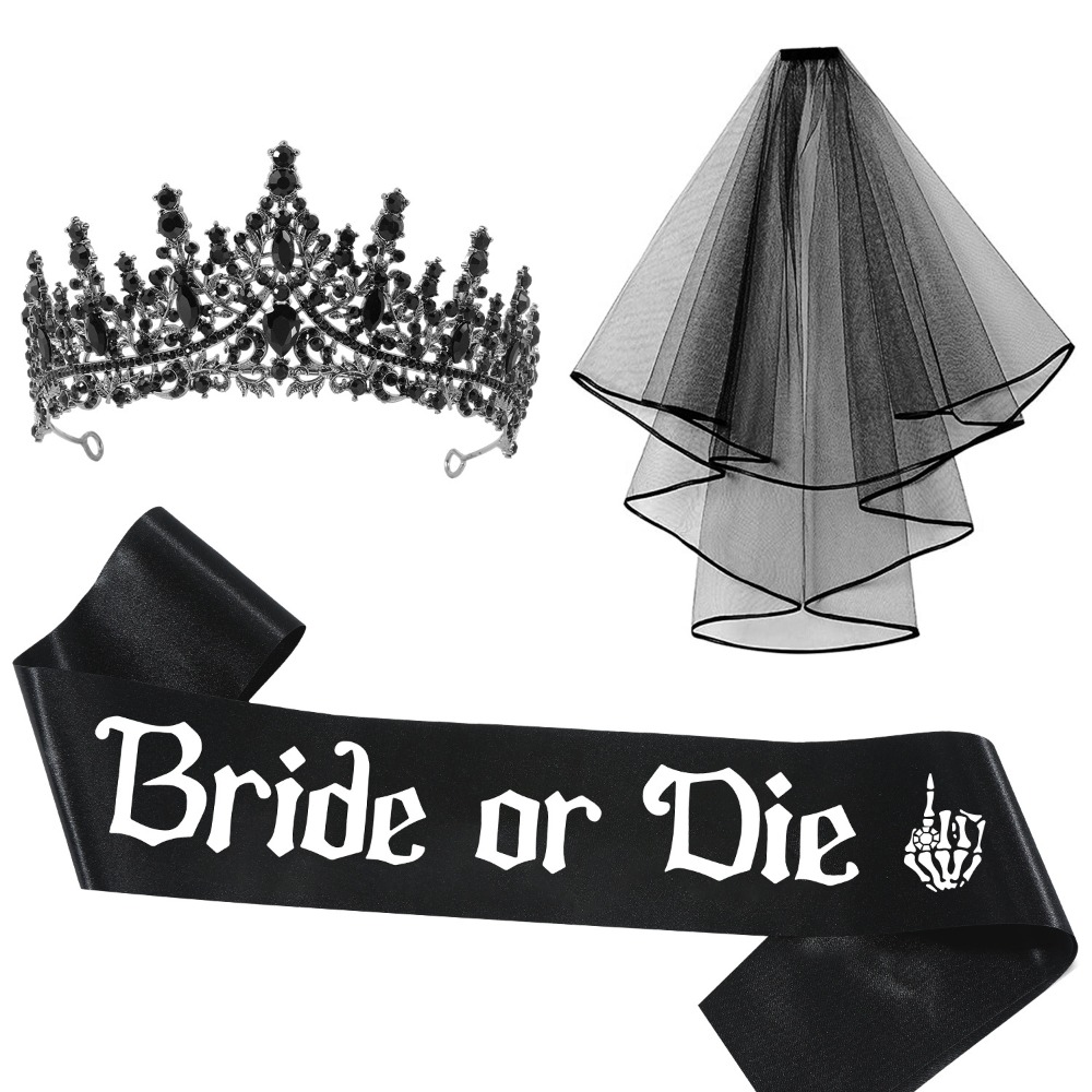 3pcs Gothic Black Bachelorette - огляд і ціна Bride Tribe Sash